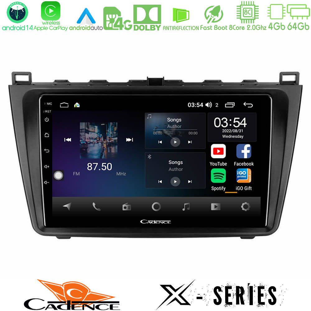 Cadence X Series Mazda 6 2008-2012 8core Android 14 4+64GB Navigation Multimedia Tablet 9"
