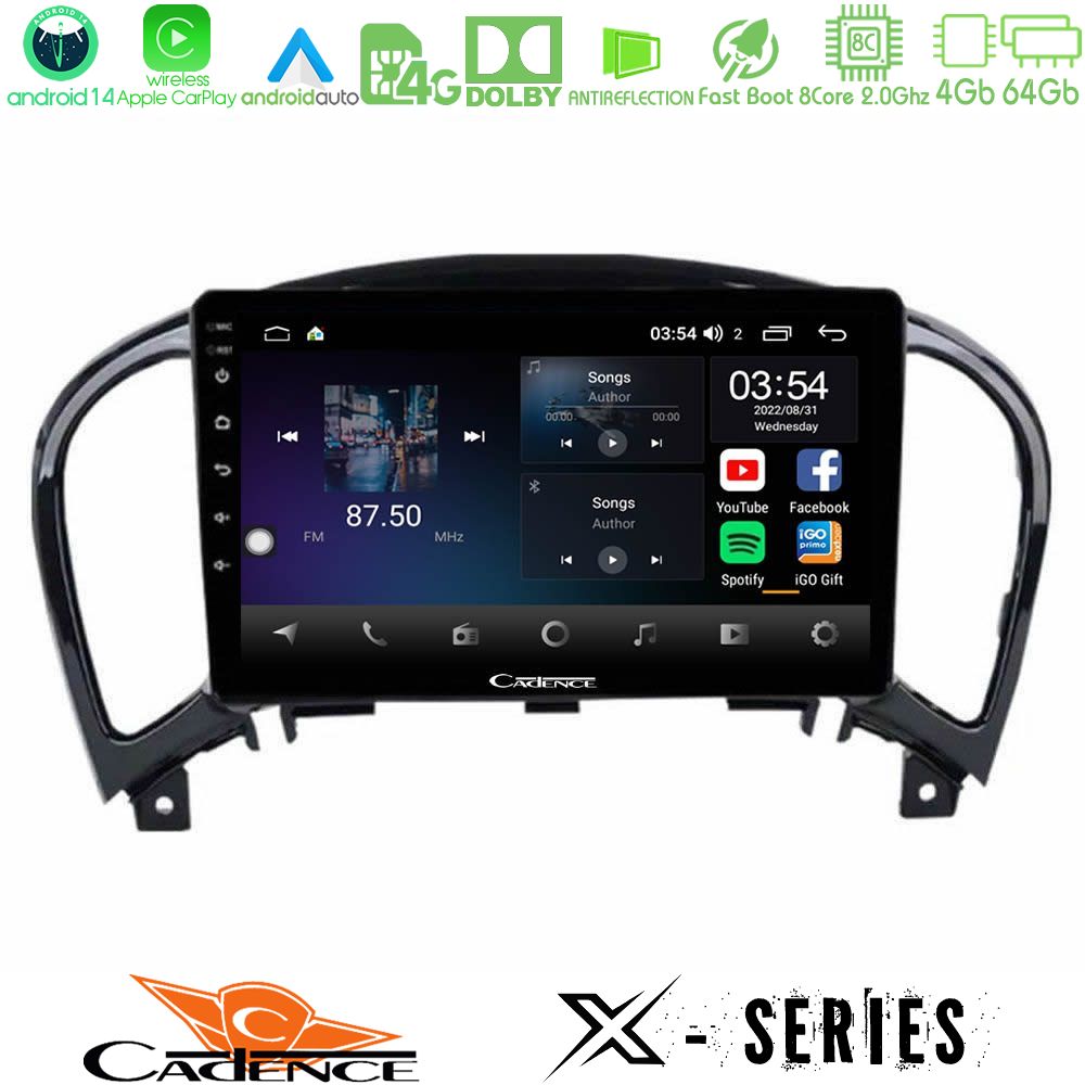 Cadence X Series Nissan Juke 8core Android 14 4+64GB Navigation Multimedia Tablet 9"