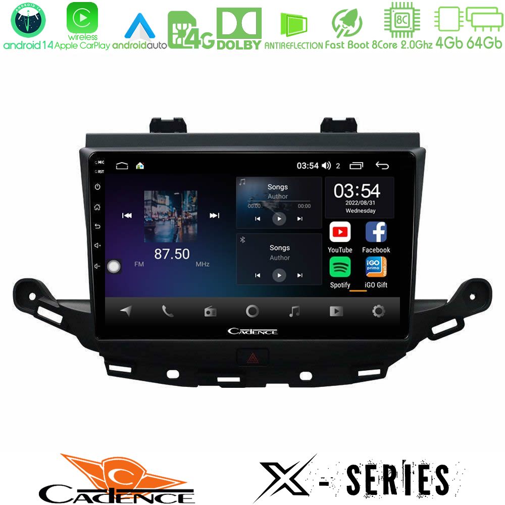 Cadence X Series Opel Astra K 2015-2019 8core Android 14 4+64GB Navigation Multimedia Tablet 9"