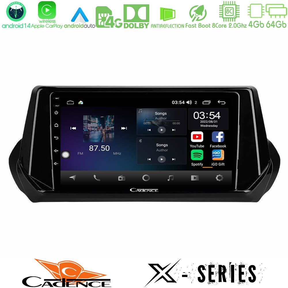 Cadence X Series Peugeot 208 2019-2023 8Core Android 14 4+64GB Navigation Multimedia Tablet 9"