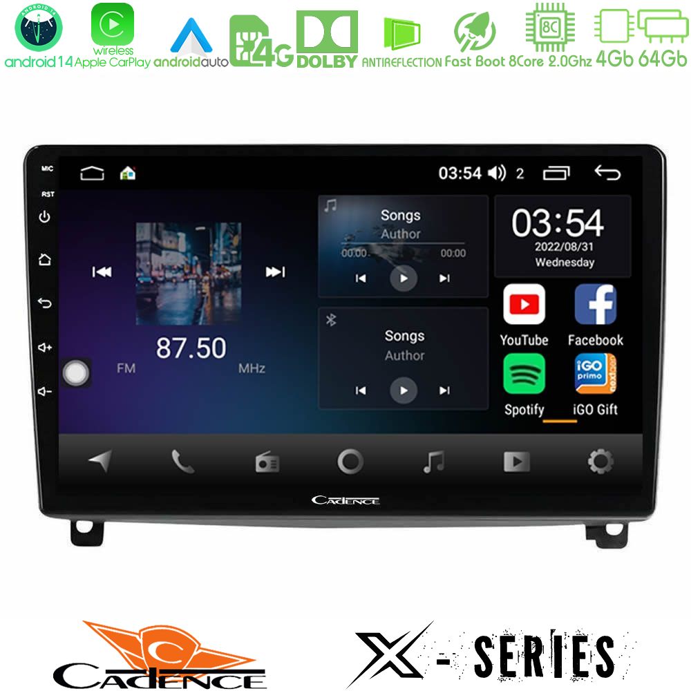 Cadence X Series Peugeot 407 8core Android 14 4+64GB Navigation Multimedia Tablet 9"