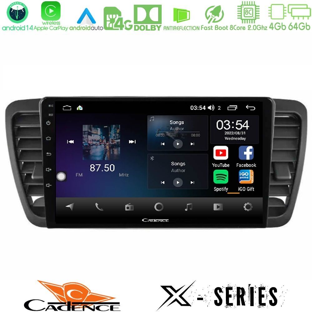 Cadence X Series Subaru Legacy/Outback 2002-2008 8core Android 14 4+64GB Navigation Multimedia Tablet 9"