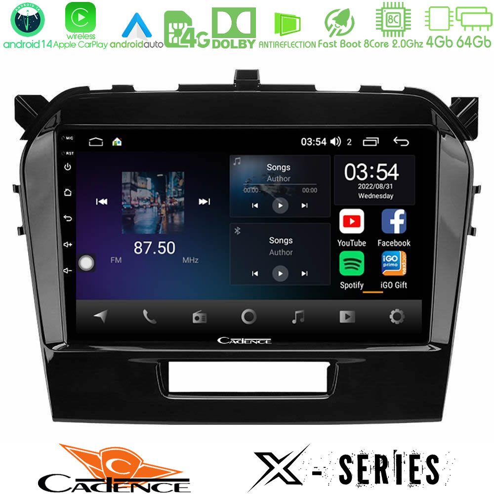 Cadence X Series Suzuki Vitara 2015-2024 8core Android 14 4+64GB Navigation Multimedia Tablet 9"