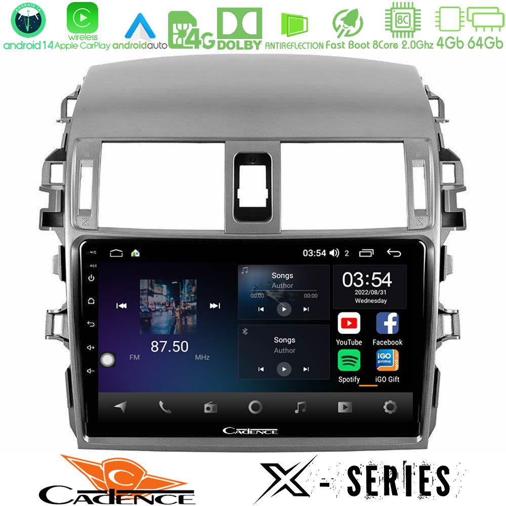 Cadence X Series Toyota Corolla 2008-2010 8core Android 14 4+64GB Navigation Multimedia Tablet 9"