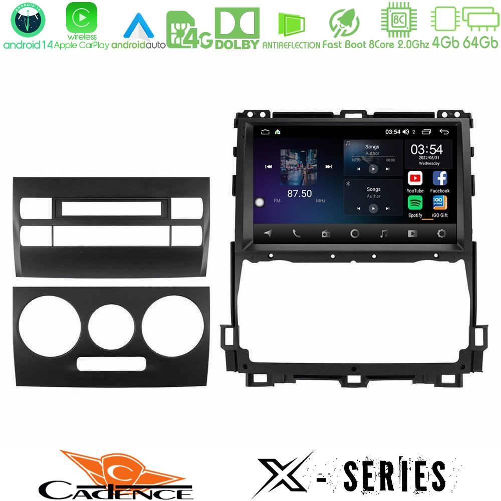 Cadence X Series Toyota Land Cruiser J120 2002-2009 8Core Android 14 4+64GB Navigation Multimedia Tablet 9"