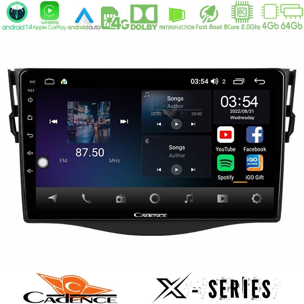 Cadence X Series Toyota RAV4 8core Android 14 4+64GB Navigation Multimedia 9"