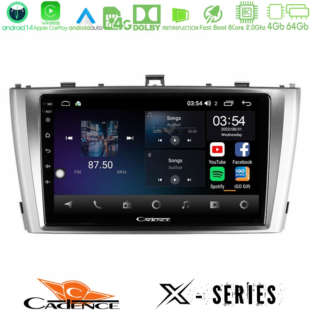 Cadence X Series Toyota Avensis T27 8core Android 14 4+64GB Navigation Multimedia Tablet 9"