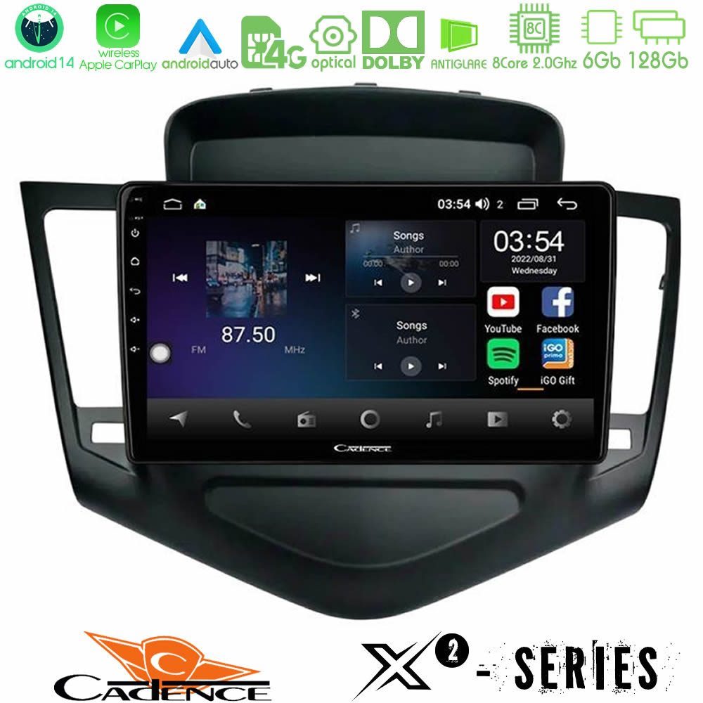 Cadence X2 Series 8Core Android14 6+128GB Chevrolet Cruze 2009-2012 Navigation Multimedia Tablet 9" (Μαύρο)