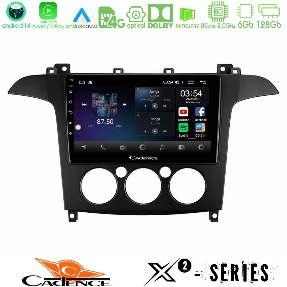 Cadence X2 Series 8Core Android14 6+128GB Ford S-Max 2006-2008 (manual A/C) Navigation Multimedia Tablet 9"