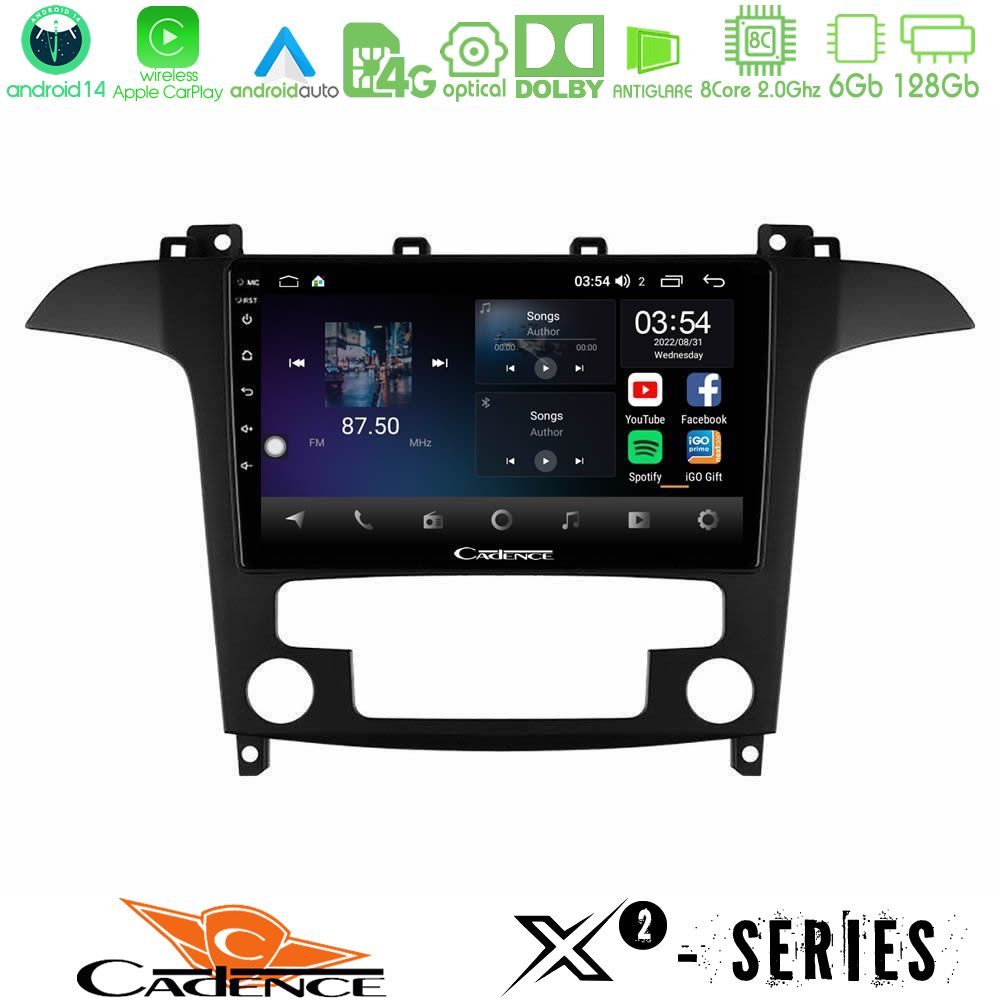 Cadence X2 Series 8Core Android14 6+128GB Ford S-Max 2006-2012 Navigation Multimedia Tablet 9"