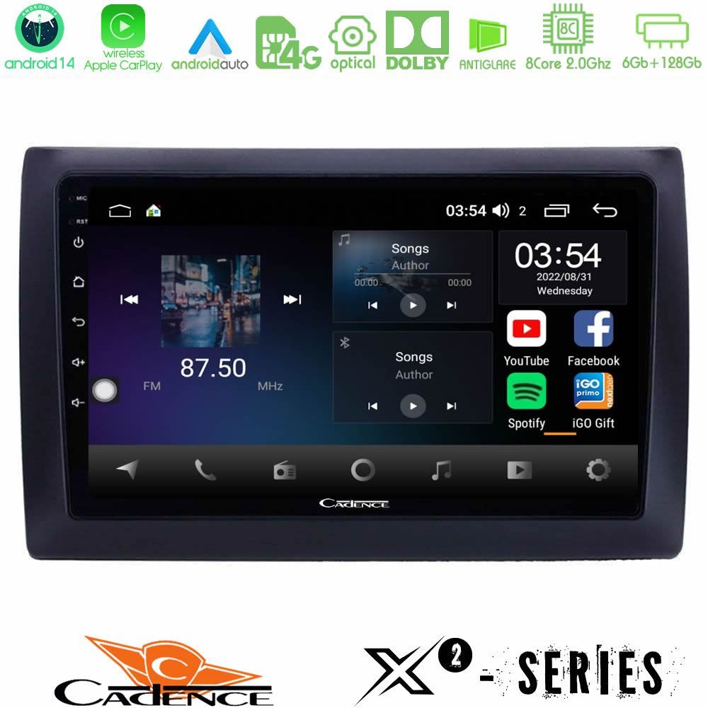Cadence X2 Series 8Core Android14 6+128GB Fiat Stilo Navigation Multimedia Tablet 9"
