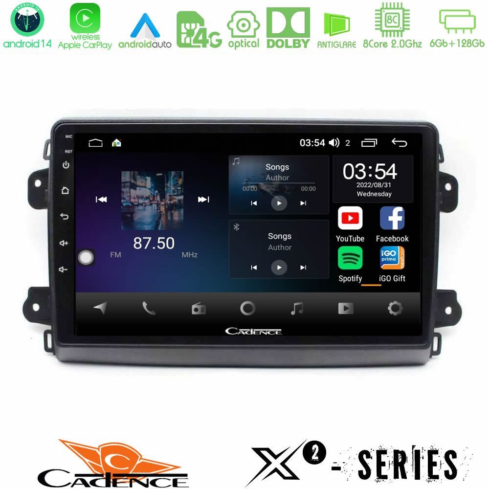 Cadence X2 Series 8Core Android14 6+128GB Citroen/Fiat/Opel Navigation Multimedia Tablet 9"