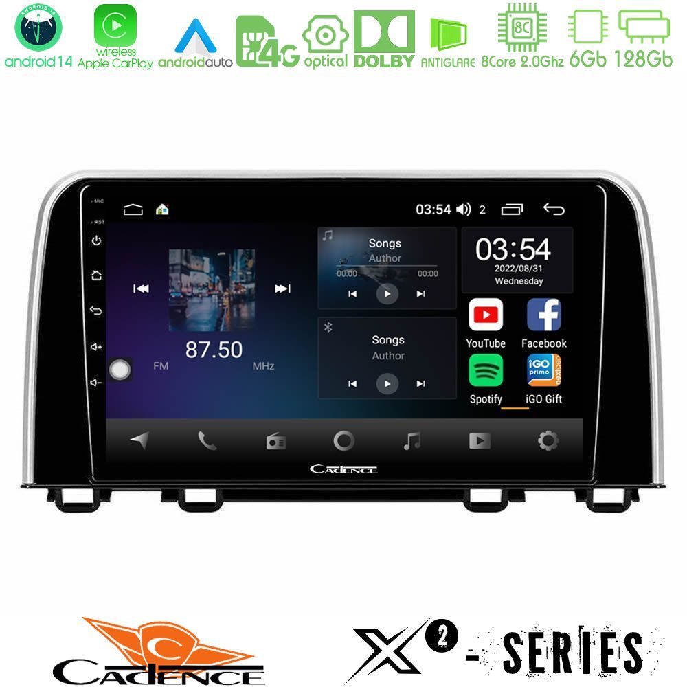 Cadence X2 Series 8Core Android14 6+128GB Honda CR-V 2019-> Navigation Multimedia Tablet 10"