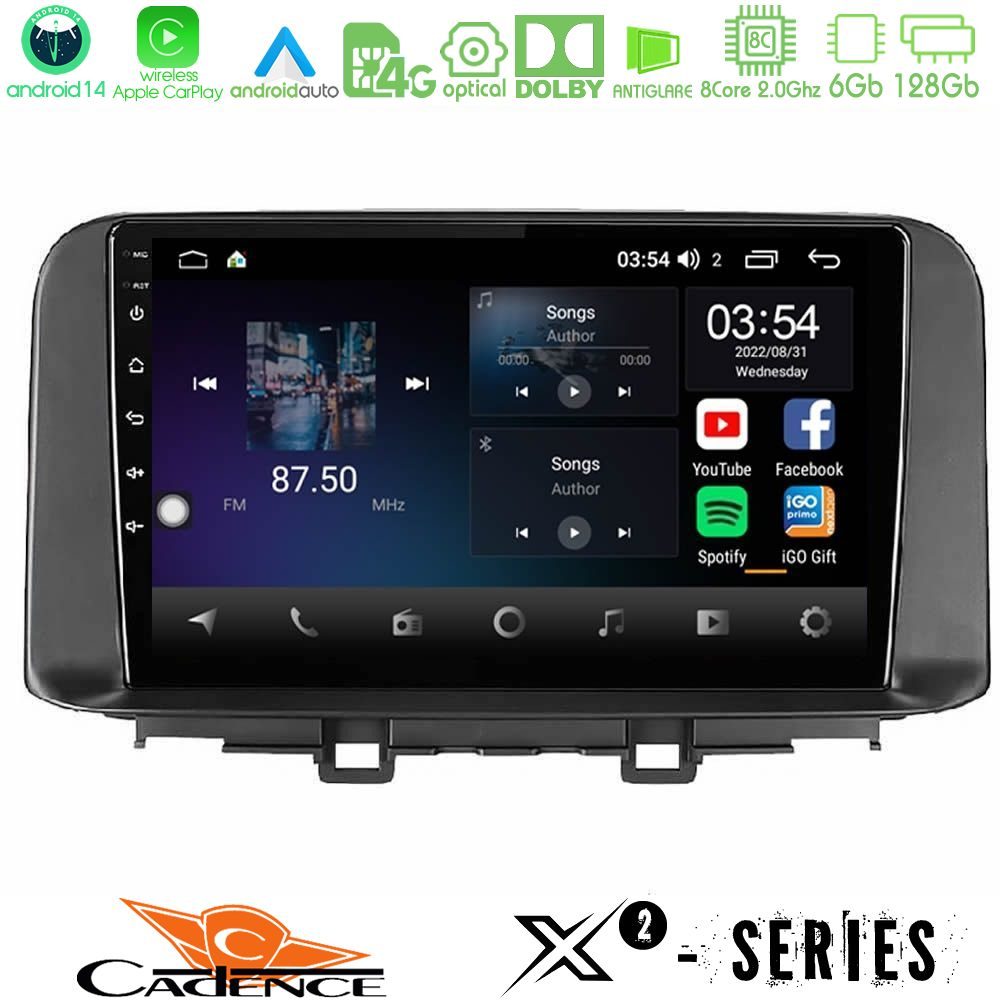Cadence X2 Series 8Core Android14 6+128GB  Hyundai Kona 2018-2023 Navigation Multimedia Tablet 10"