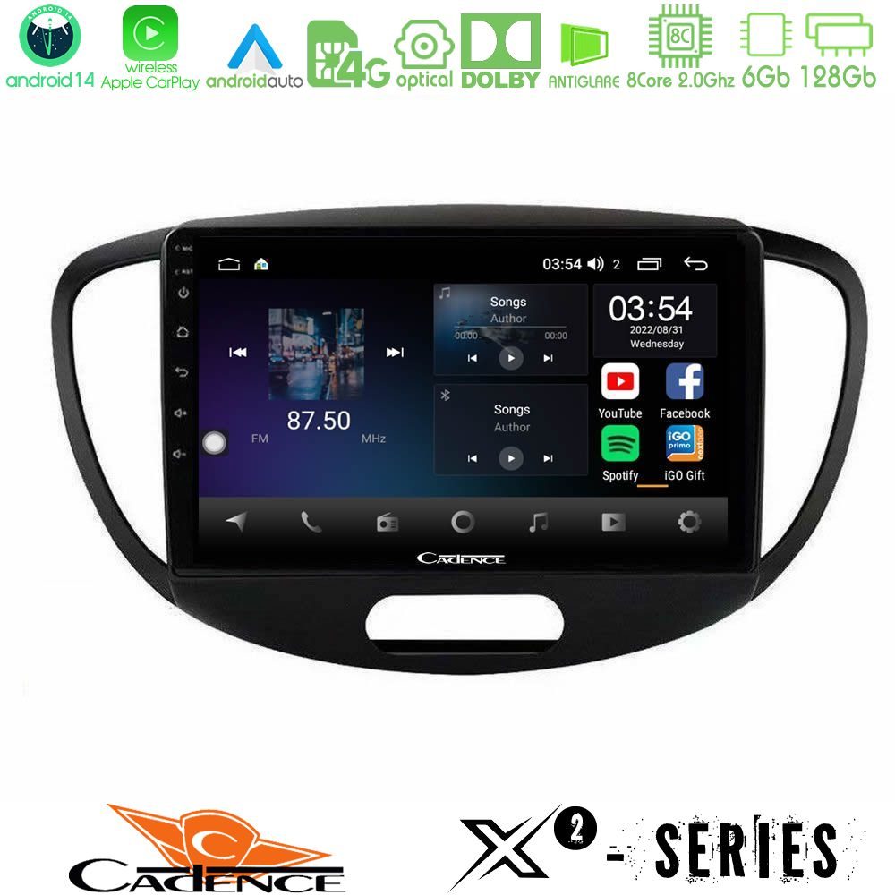 Cadence X2 Series 8Core Android14 6+128GB Hyundai i10 2008-2014 Navigation Multimedia Tablet 9"