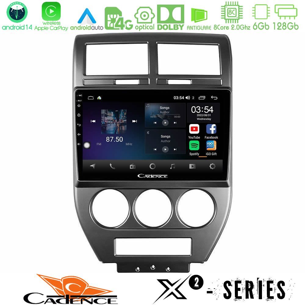 Cadence X2 Series 8Core Android14 6+128GB  Jeep Compass/Patriot 2007-2008 Navigation Multimedia Tablet 10"