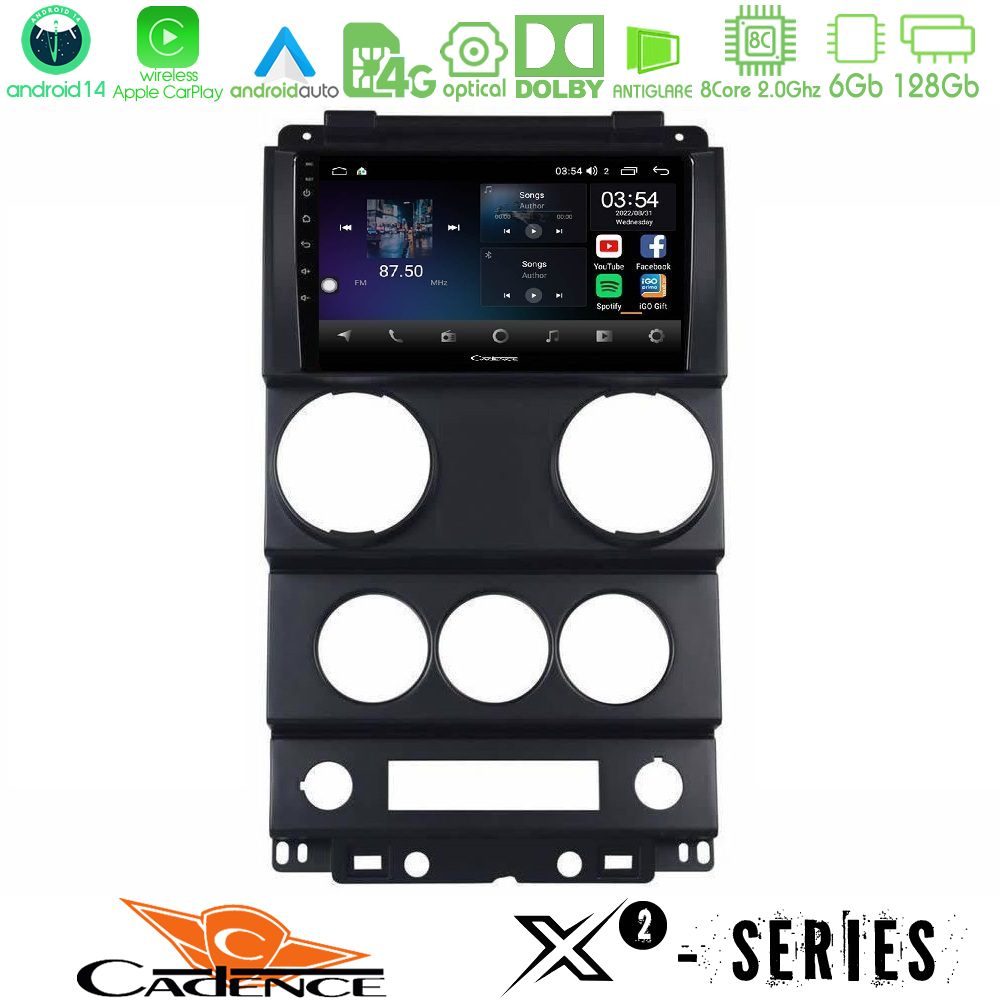 Cadence X2 Series 8Core Android14 6+128GB  Jeep Wrangler 2Door 2008-2010 Navigation Multimedia Tablet 9"