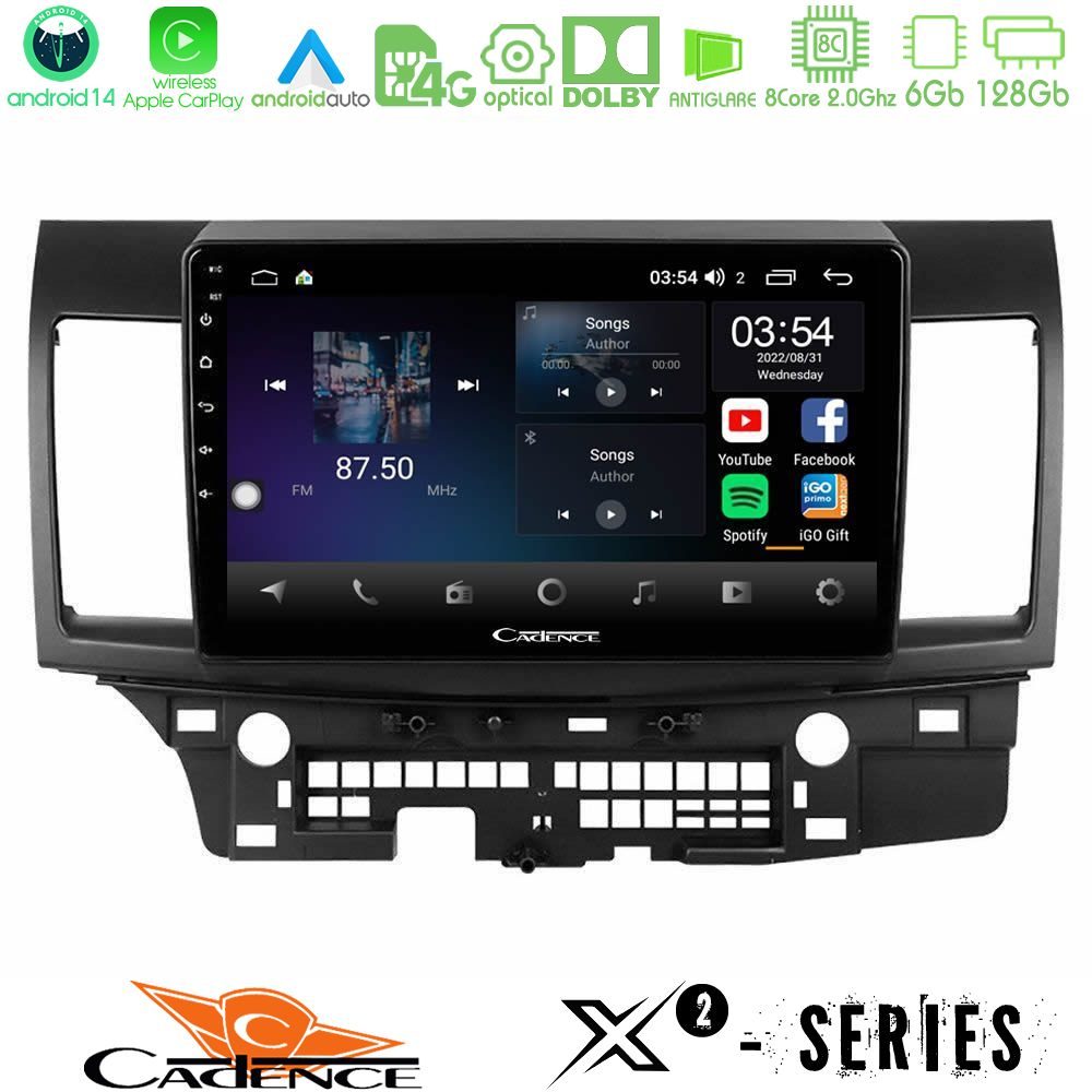 Cadence X2 Series 8Core Android14 6+128GB  Mitsubishi Lancer 2008 – 2015 Navigation Multimedia Tablet 10"