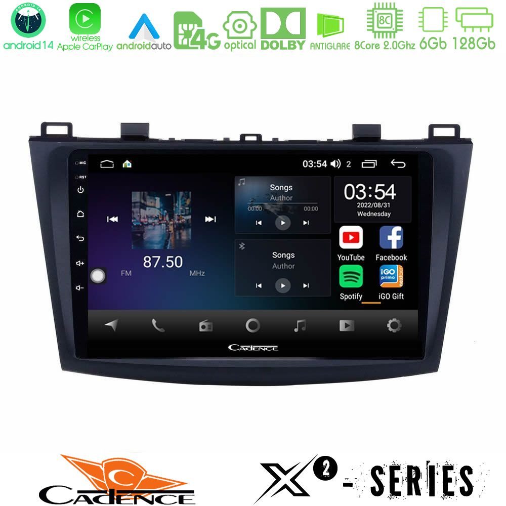Cadence X2 Series 8Core Android14 6+128GB Mazda 3 2009-2014 Navigation Multimedia Tablet 9"