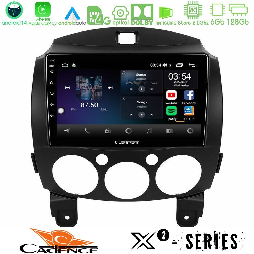 Cadence X2 Series 8Core Android14 6+128GB Mazda 2 2008-2014 Navigation Multimedia Tablet 9"