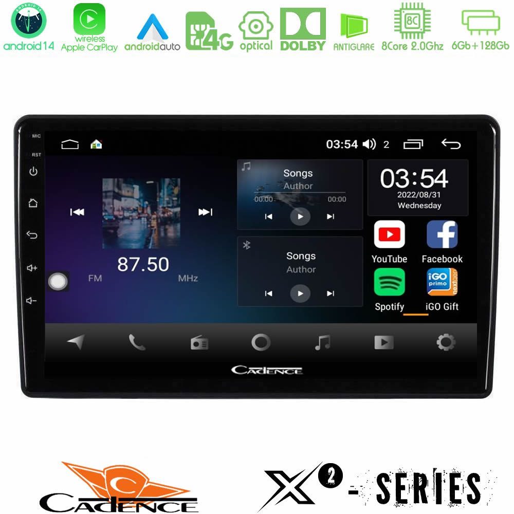 Cadence X2 Series 8Core Android14 6+128GB Opel Combo/Vectra /Vivaro/Agila Navigation Multimedia Tablet 10"