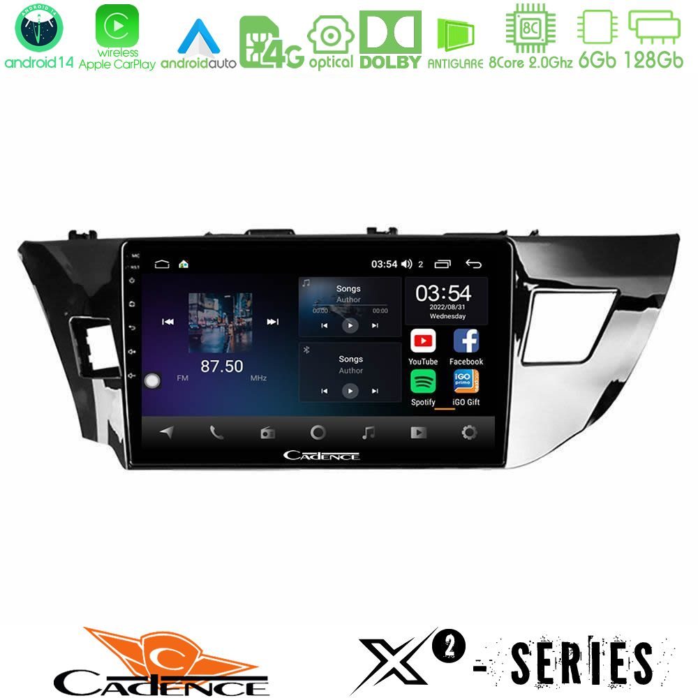 Cadence X2 Series 8Core Android14 6+128GB Toyota Corolla 2014-2016 Navigation Multimedia Tablet 9"