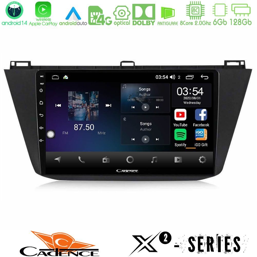 Cadence X2 Series 8Core Android14 6+128GB  Vw Tiguan 2016-2022 Navigation Multimedia Tablet 10"