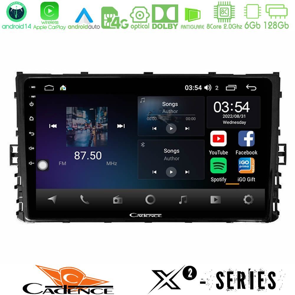 Cadence X2 Series 8Core Android14 6+128GB  VW MQB 2017-> Navigation Multimedia Tablet 9"