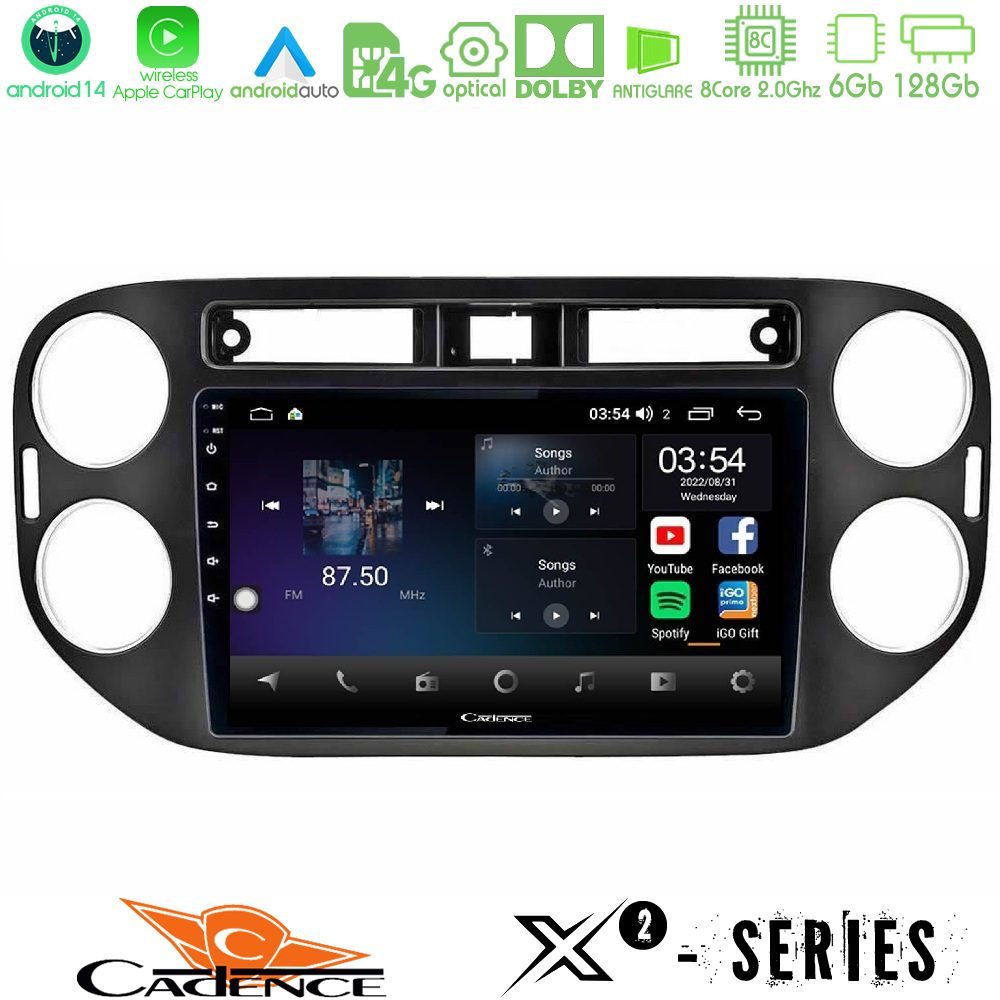 Cadence X2 Series 8Core Android14 6+128GB VW Tiguan Navigation Multimedia Tablet 9" (23mm alarm button)