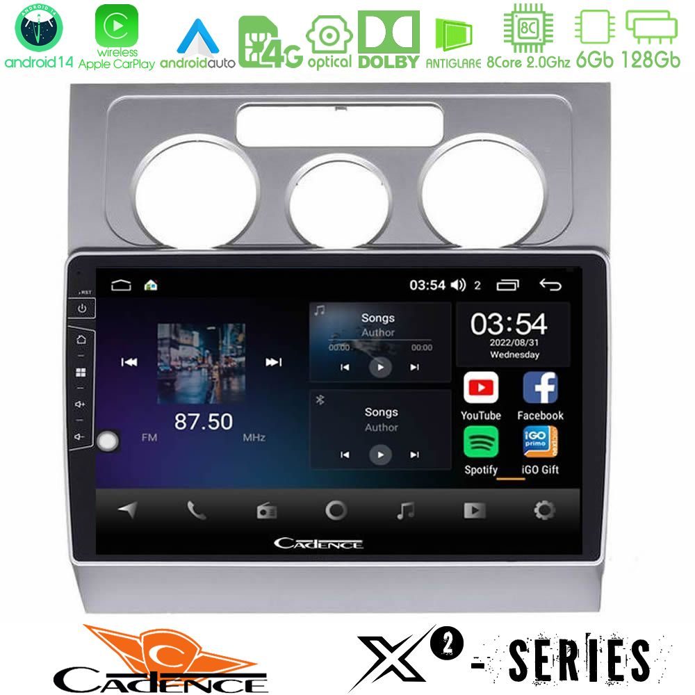 Cadence X2 Series 8Core Android14 6+128GB  VW Touran 2003-2011 Navigation Multimedia Tablet 10"
