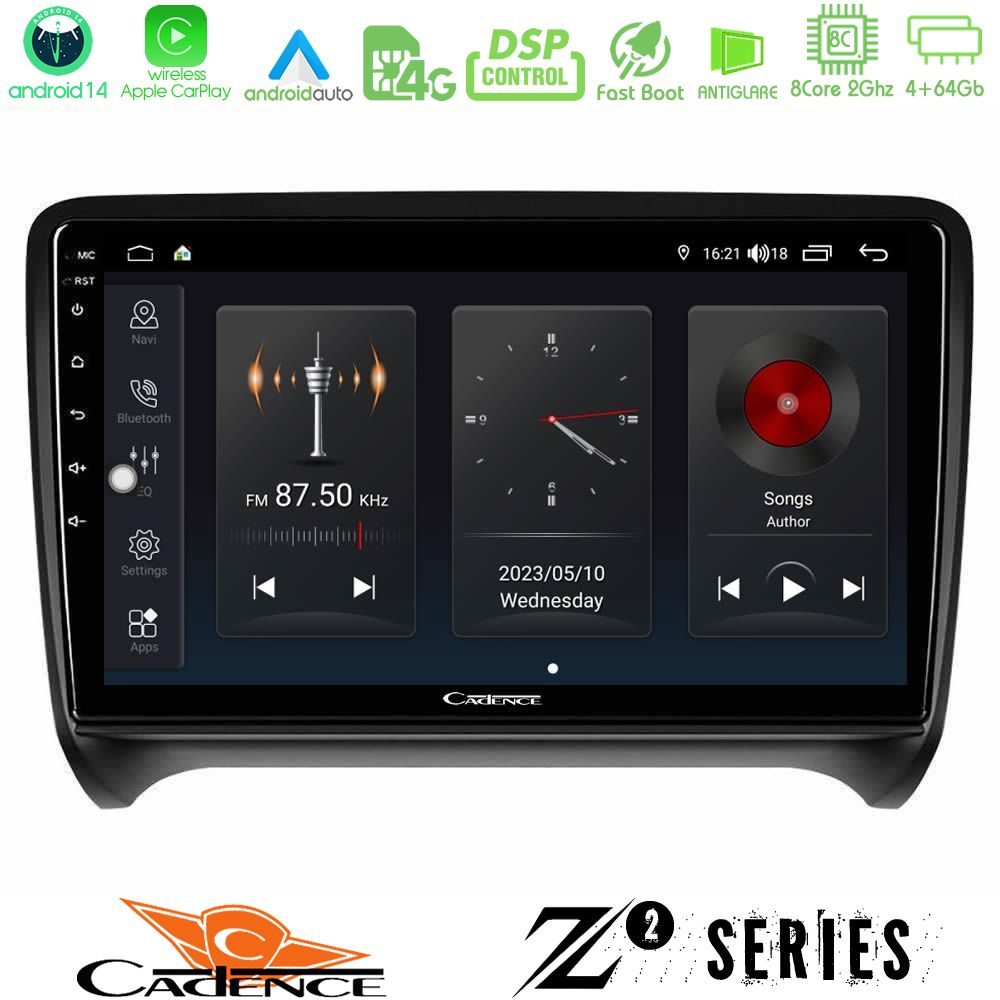 Cadence Z2 Series 8Core Android14 4+64GB  Audi TT B7 Navigation Multimedia Tablet 9" Με Carplay & Android Auto
