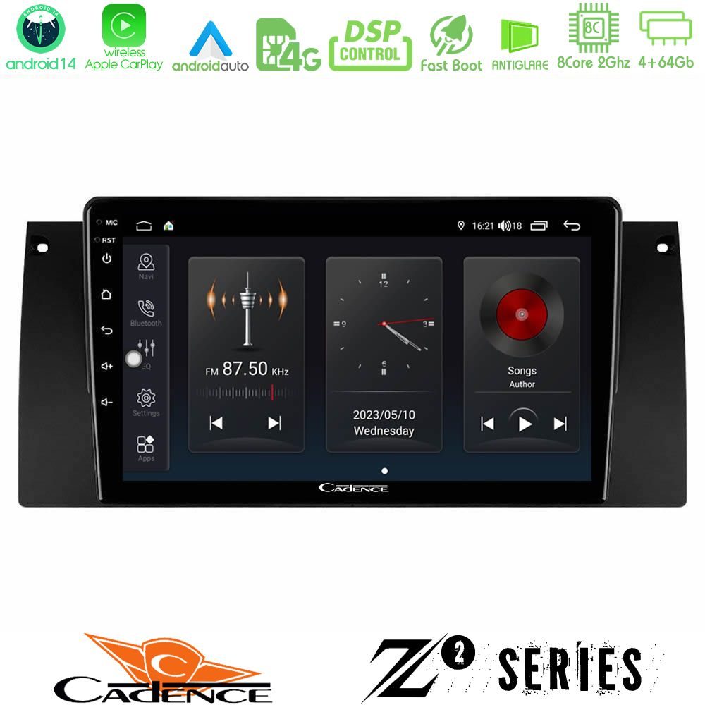 Cadence Z2 Series 8Core Android14 4+64GB  BMW 5 Series  (E39) / X5 (E53) Navigation Multimedia Tablet 9" Με Carplay & Android Auto
