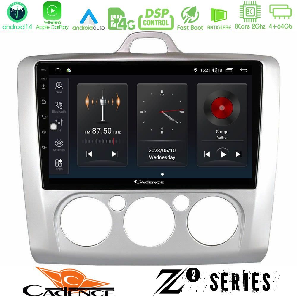 Cadence Z2 Series 8Core Android14 4+64GB  Ford Focus Manual AC Navigation Multimedia Tablet 9" Με Carplay & Android Auto