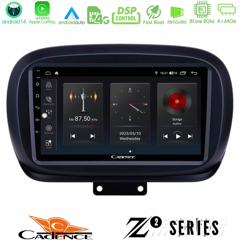 Cadence Z2 Series 8Core Android14 4+64GB  Fiat 500X Navigation Multimedia Tablet 9" Με Carplay & Android Auto