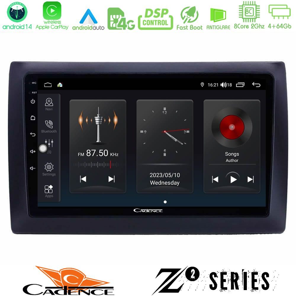 Cadence Z2 Series 8Core Android14 4+64GB Fiat Stilo Navigation Multimedia Tablet 9" Με Carplay & Android Auto