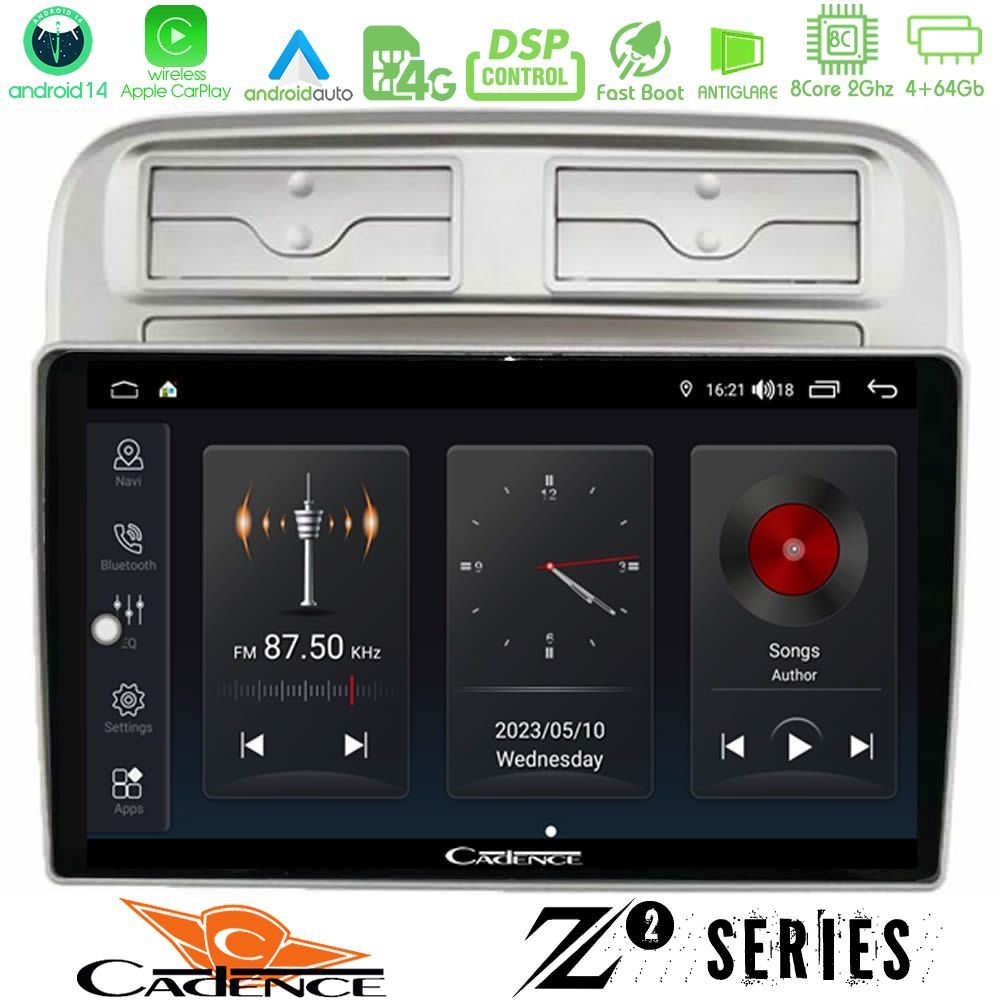 Cadence Z2 Series 8Core Android14 4+64GB  Fiat Grande Punto 2006-2011 Navigation Multimedia Tablet 9"  Με Carplay & Android Auto
