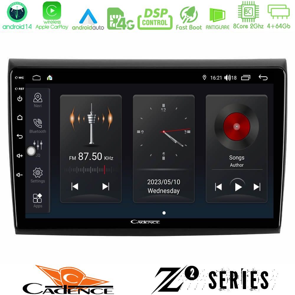 Cadence Z2 Series 8Core Android14 4+64GB  Fiat Bravo Navigation Multimedia Tablet 9" Με Carplay & Android Auto