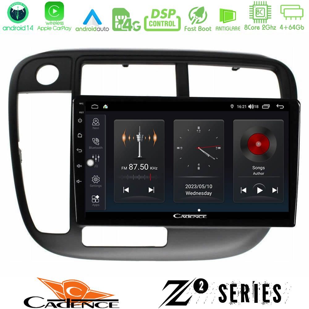 Cadence Z2 Series 8Core Android14 4+64GB Honda Civic 1995-2001 Navigation Multimedia Tablet 9" Με Carplay & Android Auto