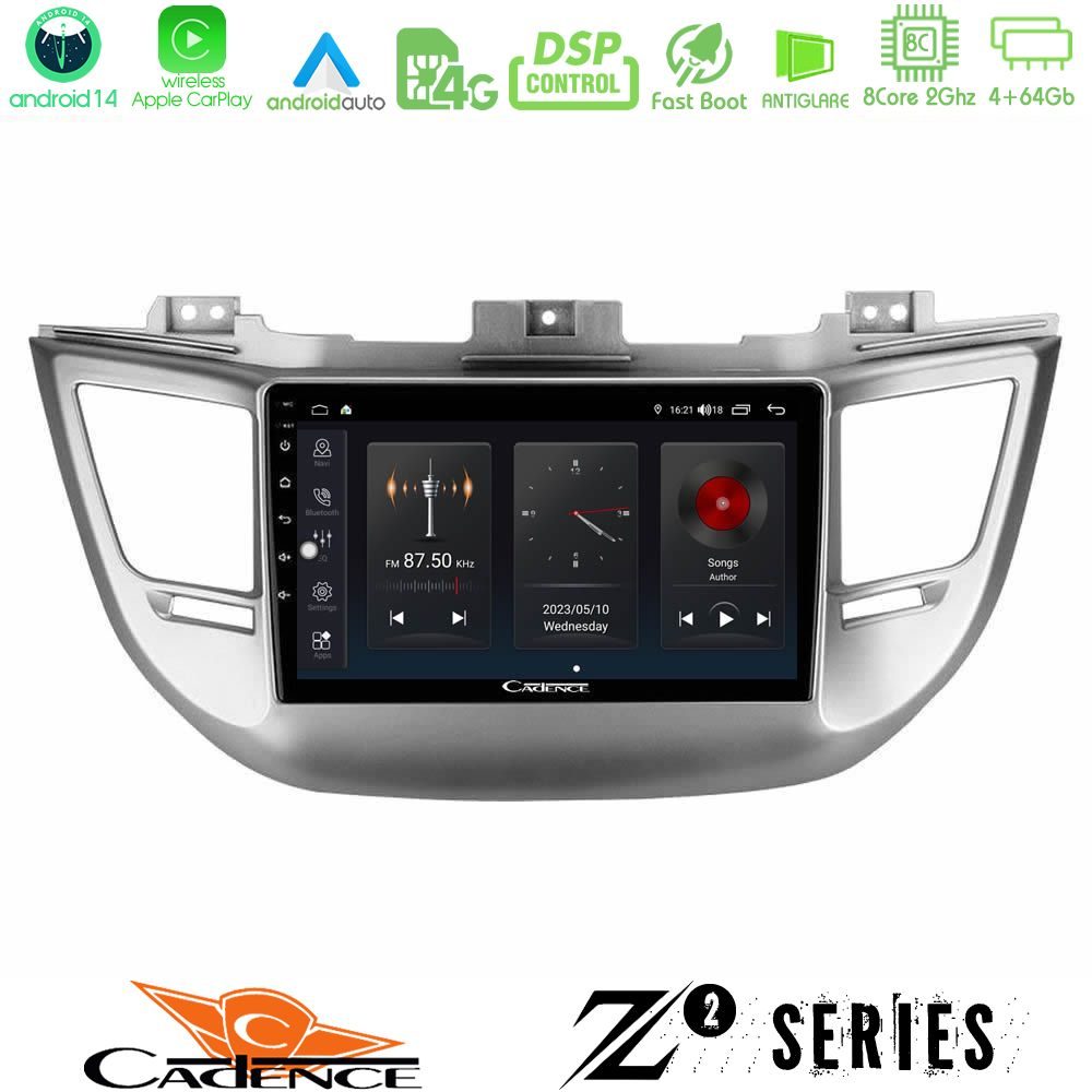 Cadence Z2 Series 8Core Android14 4+64GB  Hyundai Tucson 2015-2018 Navigation Multimedia Tablet 9" Με Carplay & Android Auto