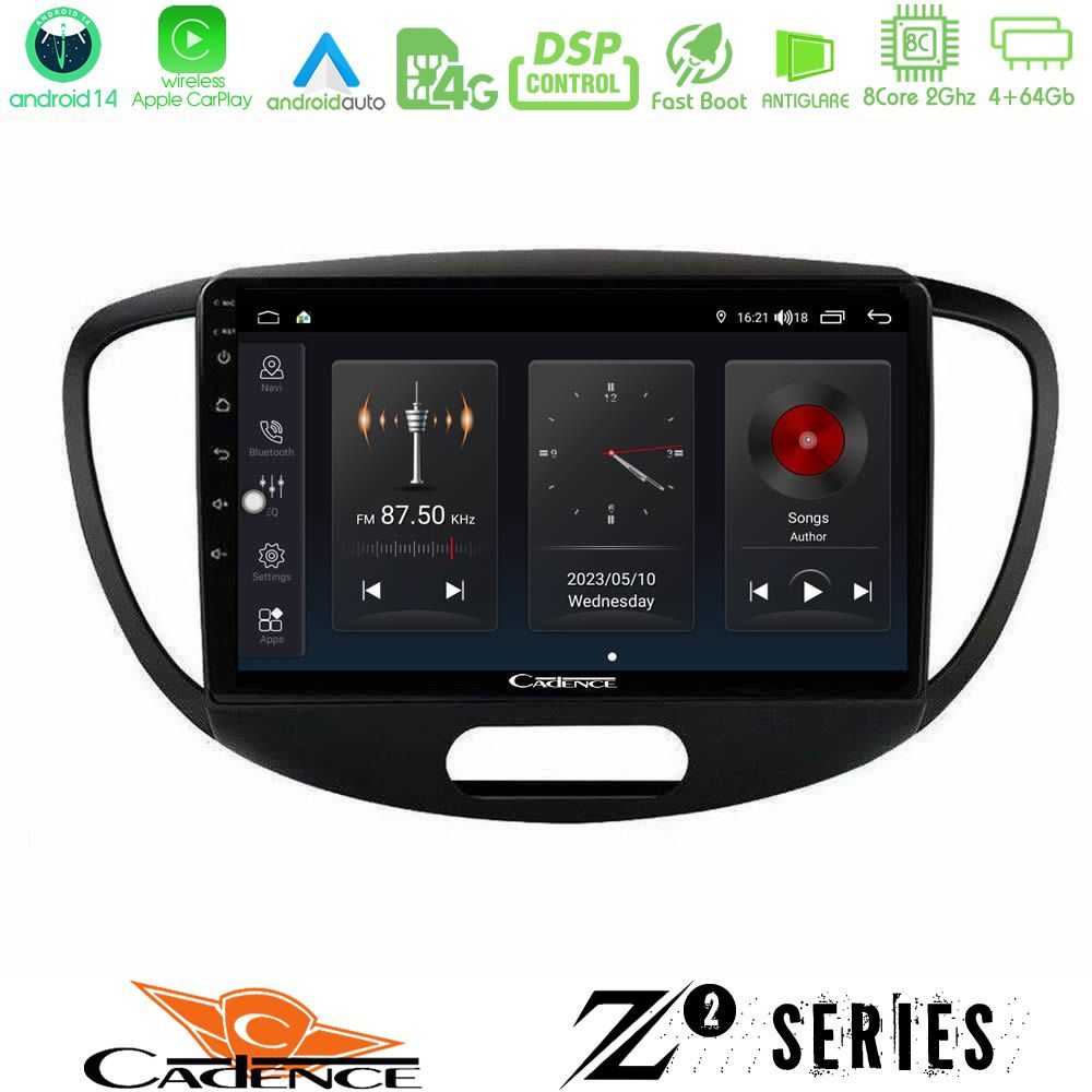 Cadence Z2 Series 8Core Android14 4+64GB Hyundai i10 2008-2014 Navigation Multimedia Tablet 9" Με Carplay & Android Auto