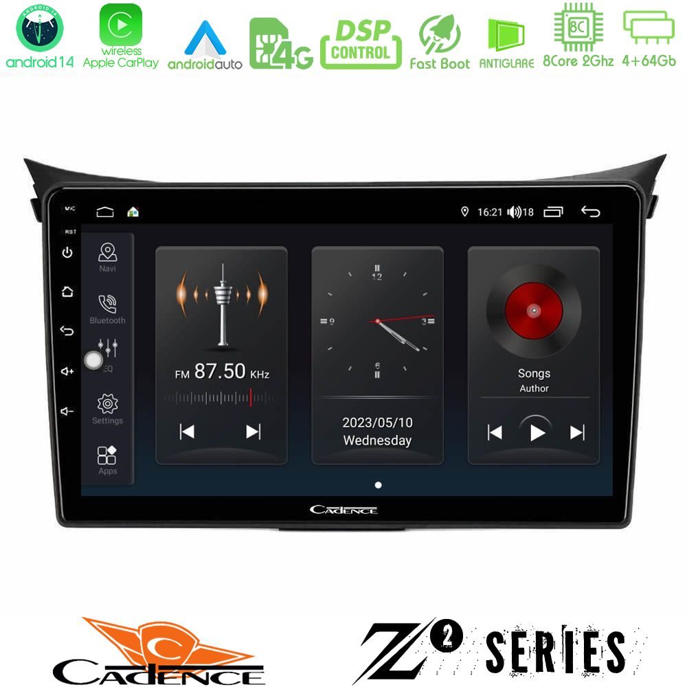 Cadence Z2 Series 8Core Android14 4+64GB  Hyundai i30 2012-2017 Navigation Multimedia Tablet 9" Με Carplay & Android Auto