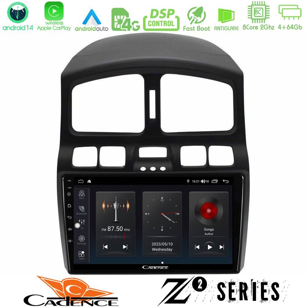 Cadence Z2 Series 8Core Android14 4+64GB Hyundai Santa Fe 2000-2006 Navigation Multimedia Tablet 9" Με Carplay & Android Auto