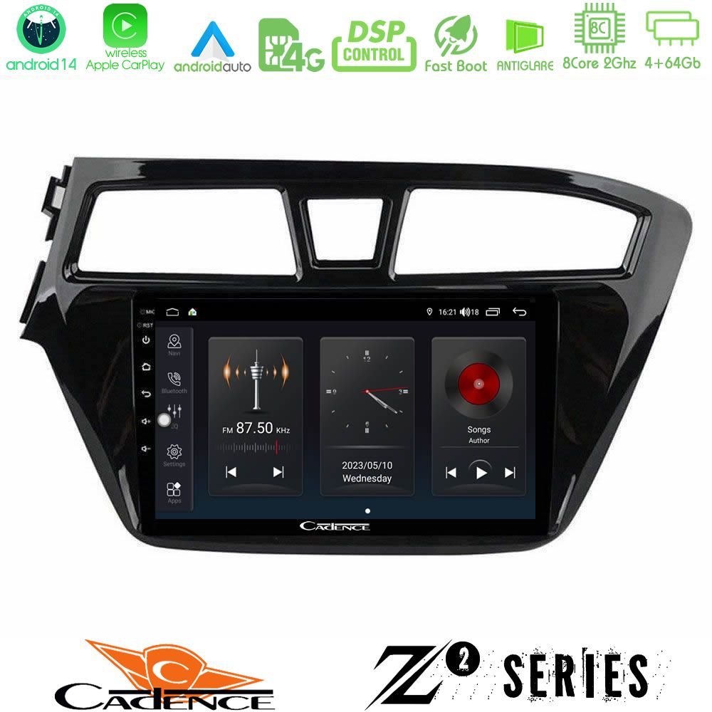 Cadence Z2 Series 8Core Android14 4+64GB  Hyundai i20 2014-2018 Navigation Multimedia Tablet 9" Με Carplay & Android Auto