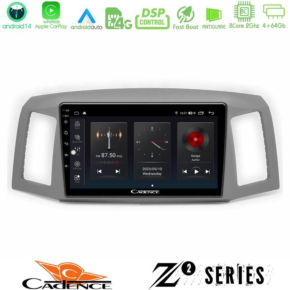 Cadence Z2 Series 8Core Android14 4+64GB  Jeep Grand Cherokee 2005-2007 Navigation Multimedia Tablet 10" Με Carplay & Android Auto