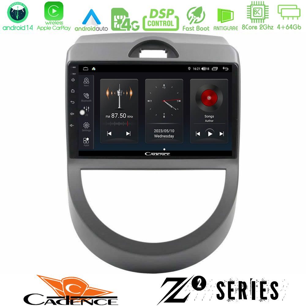 Cadence Z2 Series 8Core Android14 4+64GB Kia Soul 2009-2011 Navigation Multimedia Tablet 9" Με Carplay & Android Auto