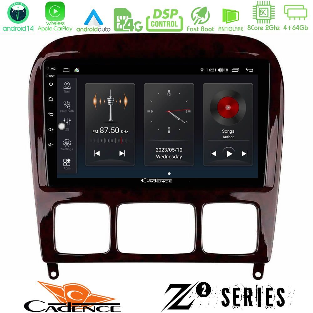 Cadence Z2 Series 8Core Android14 4+64GB  Mercedes S Class 1999-2004 (W220) Navigation Multimedia Tablet 9" Με Carplay & Android Auto