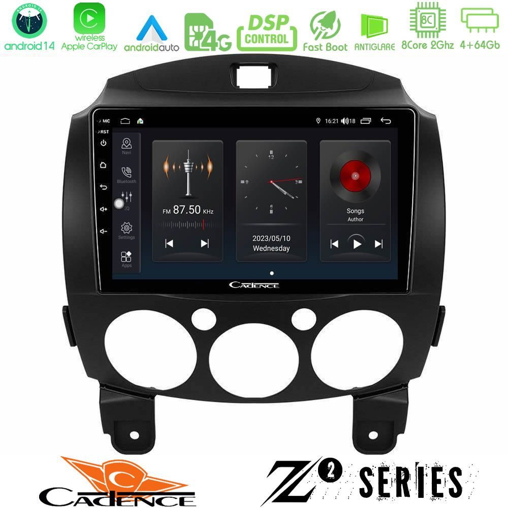 Cadence Z2 Series 8Core Android14 4+64GB Mazda 2 2008-2014 Navigation Multimedia Tablet 9" Με Carplay & Android Auto