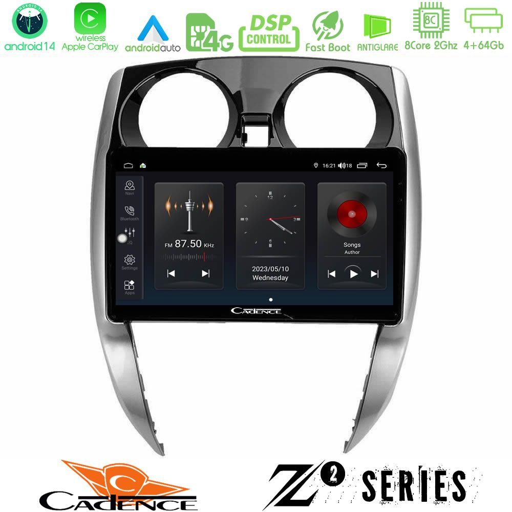 Cadence Z2 Series 8Core Android14 4+64GB  Nissan Note 2013-2018 Navigation Multimedia Tablet 10" Με Carplay & Android Auto