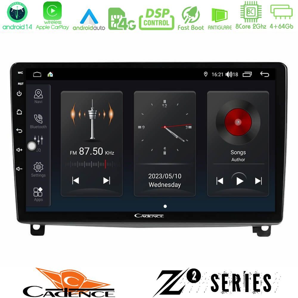 Cadence Z2 Series 8Core Android14 4+64GB  Peugeot 407 Navigation Multimedia Tablet 9" Με Carplay & Android Auto