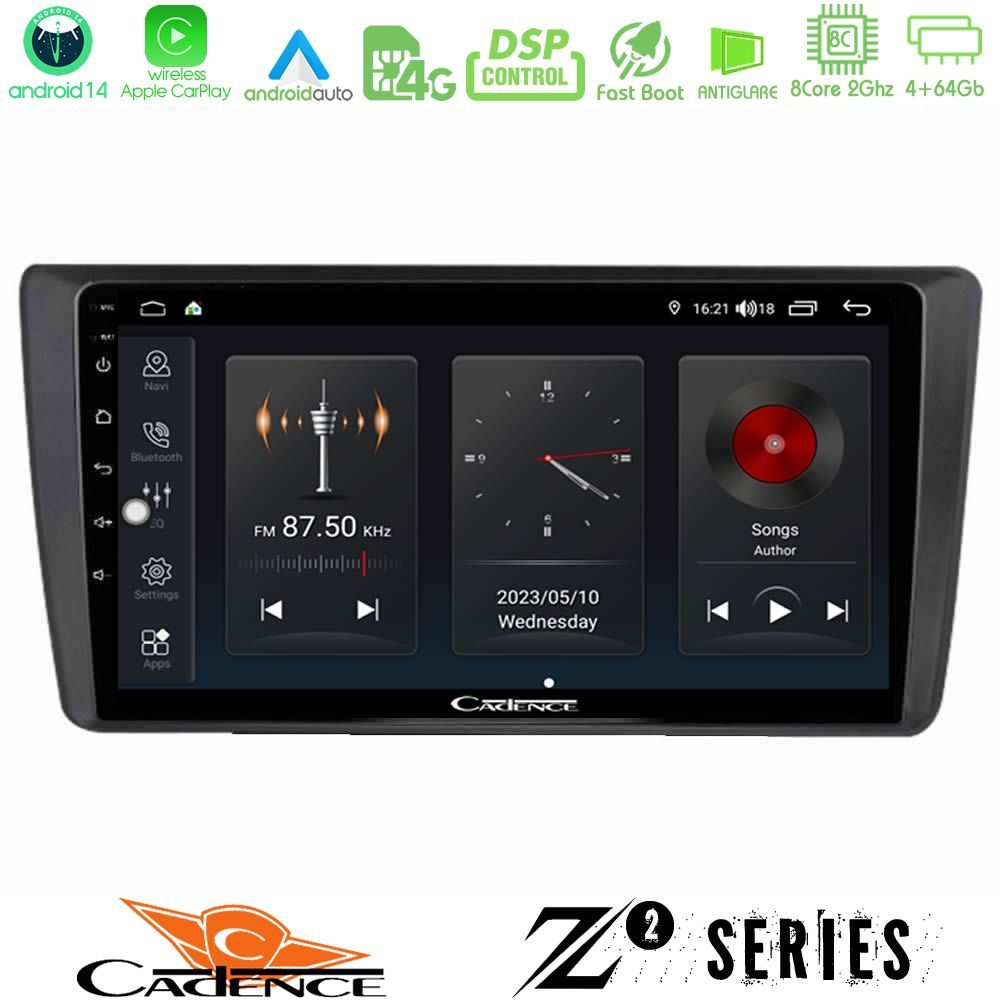 Cadence Z2 Series 8Core Android14 4+64GB Skoda Octavia 2004-2012 Navigation Multimedia Tablet 9" Με Carplay & Android Auto